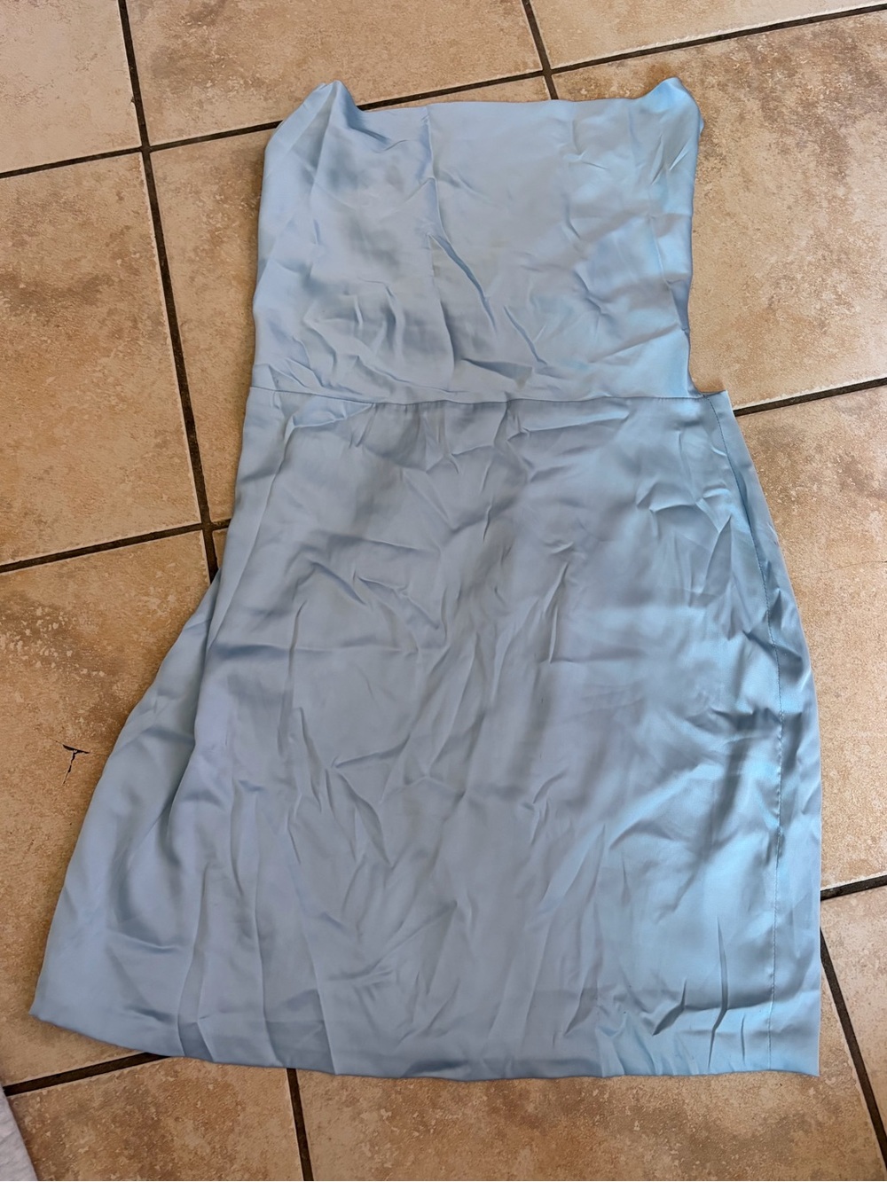 Fashion Nova Strapless Light Blue Satin Dress